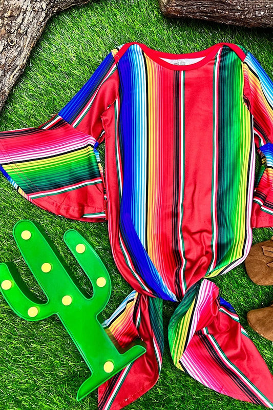 Maroon Serape Printed Baby Onesie with Bell Sleves