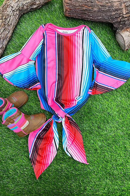 Pink Tone Serape Printed Baby Onesie with Bell Sleves